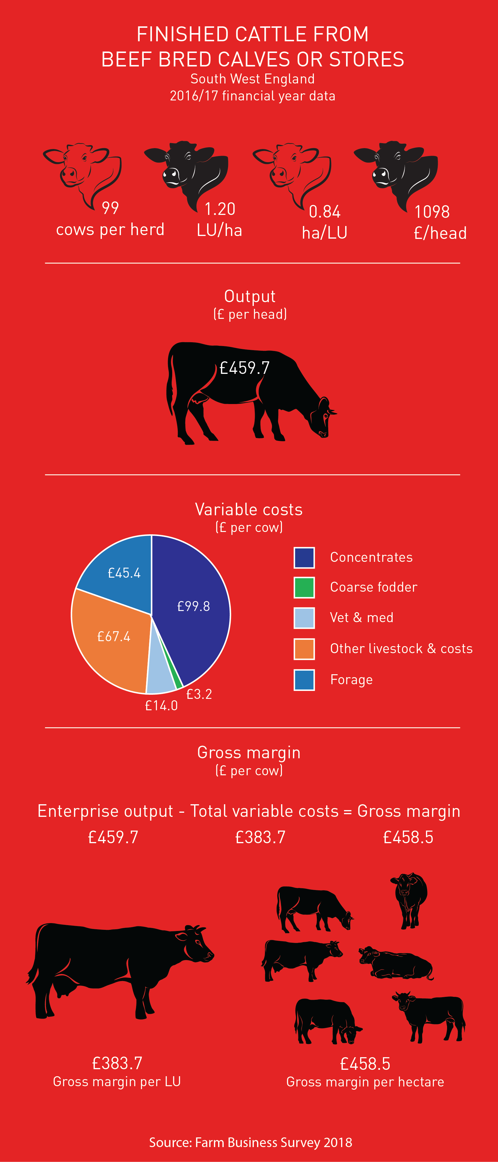 Finished cattle from beef bred calves or stores gross margin