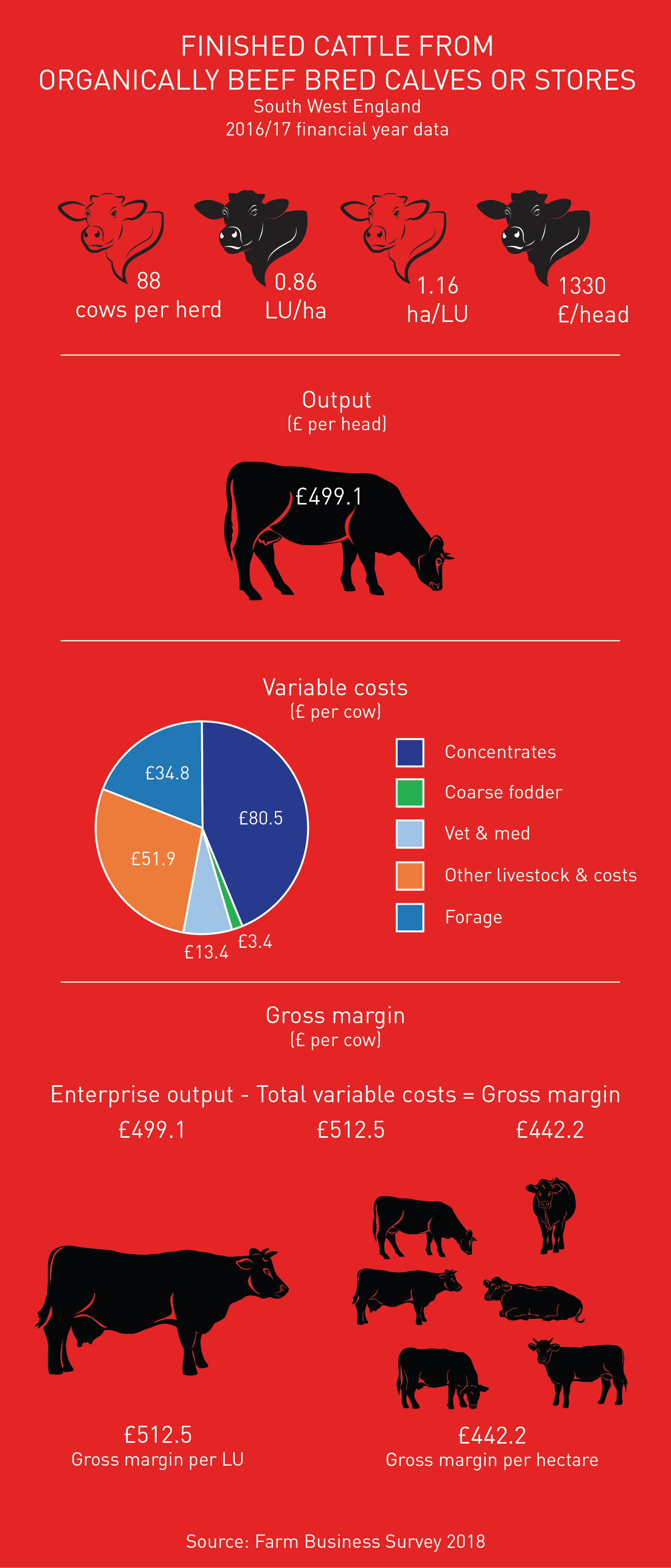 Finished cattle from organically beef bred calves or stores gross margin infographic